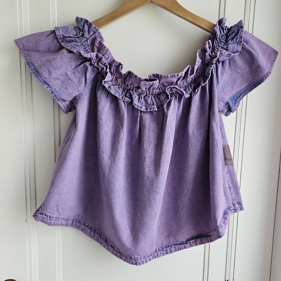 Free People Orchid Overdye lilac Denim scoop elastic Maxine Top - Picture 3 of 14